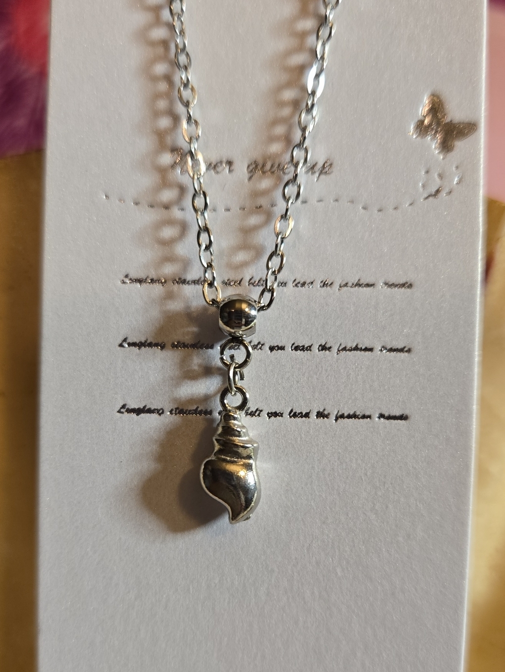 Stainless Steel Silver Mini Puffed Shell Pendant Necklace - Women Jewelry